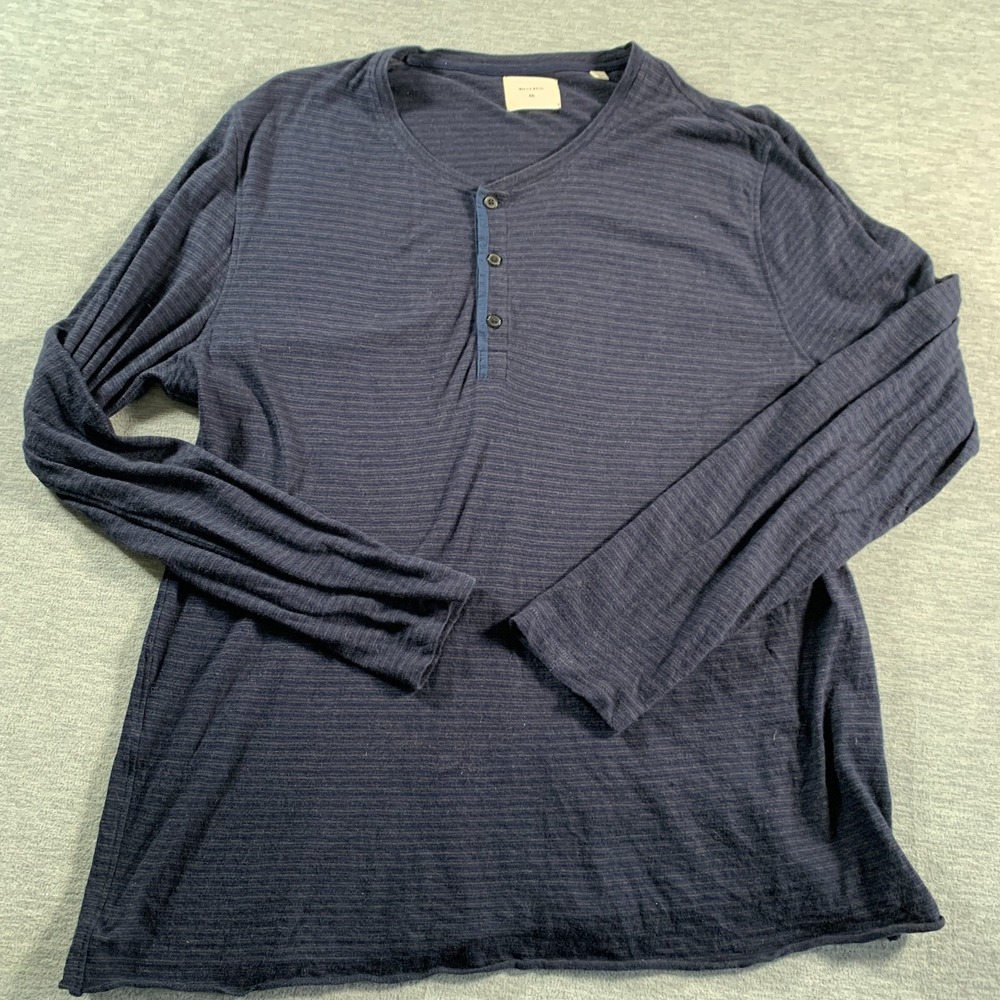 Billy Reid Louis Henley Men XXL Navy Striped Pima Cashmere‎ Long Sleeve